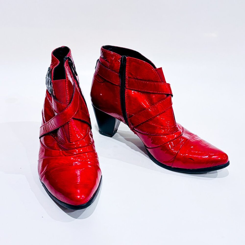 ARABÉSQUE Red‎ patent leather ankle boots | Statement retro | Size 5.5